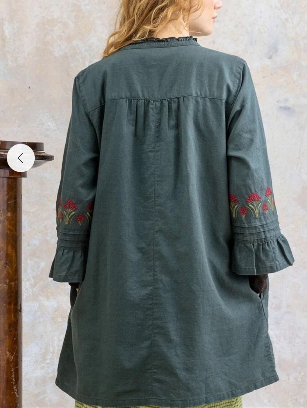 Gudrun Sjoden M Kiruna Linen Cotton Button-Front Tunic Floral Embroidery - Picture 10 of 11